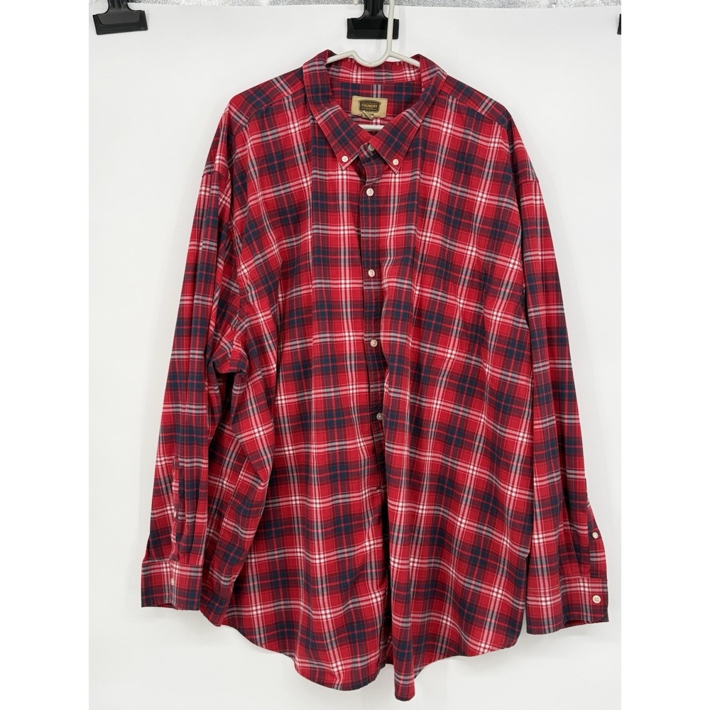 Foundry Supply Co Men's Red Plaid Button Down Long Sleeve 5XL